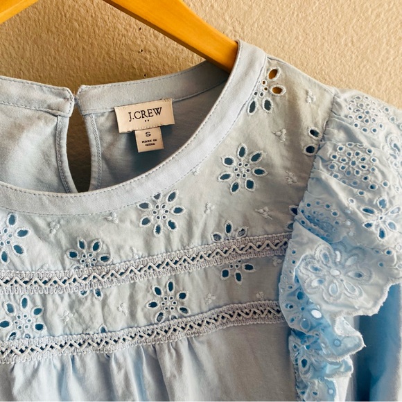 J. Crew Factory | Long-Sleeve Eyelet Ruffle Top Glazed Sky Size Small - Picture 8 of 11